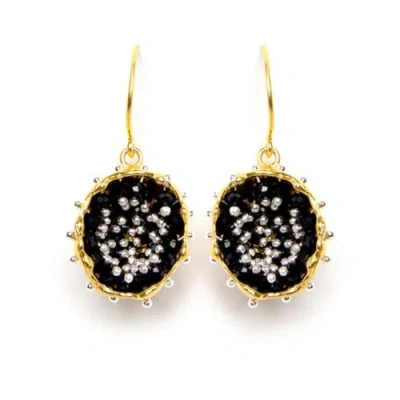 Esin Akan Dance Of Stamens Medium Earring, Gold Plated Hollow Bezel With Black Spinel In Black