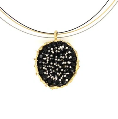 Esin Akan Dance Of Stamens Necklace Midi, Gold Plated Hollow Bezel With Black Spinel In Gold