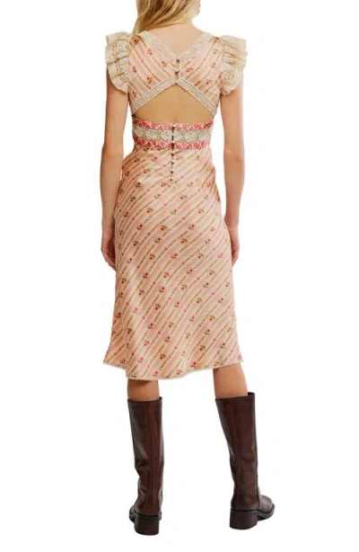 Free People Bali Belle Floral Ruffle Satin Midi Dress In Pink