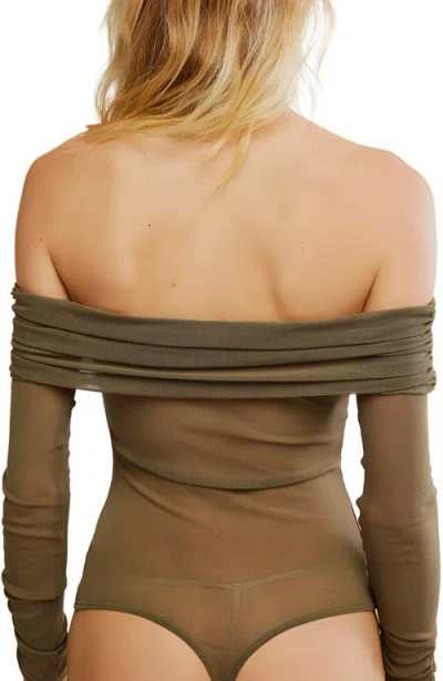 Free People Forget Me Not Off The Shoulder Mesh Bodysuit In Green