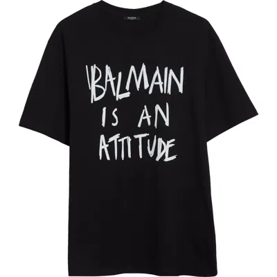 Balmain Crew Neck T Shirt Graphic Print Silk In Black