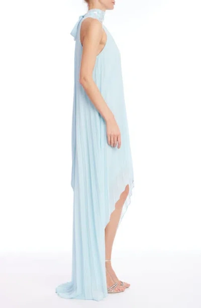Jewel Badgley Mischka Pleated Chiffon High-low Gown In Blue