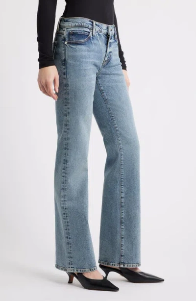 Frame Ruler Crop High Rise Straight Jeans In Indigo Vintage Fray In Blue