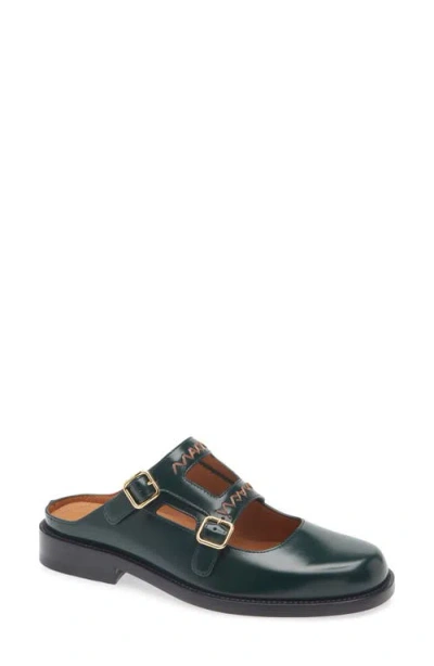 Marni Buckle Logo-embroidery Mules In Green