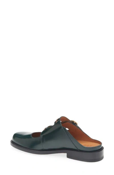 Marni Buckle Logo-embroidery Mules In Green