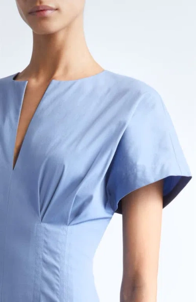 Lela Rose Smocked Back Cotton Poplin Dress In Blue