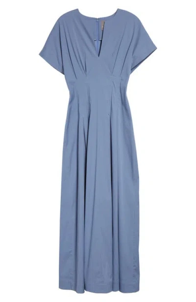 Lela Rose Smocked Back Cotton Poplin Dress In Blue