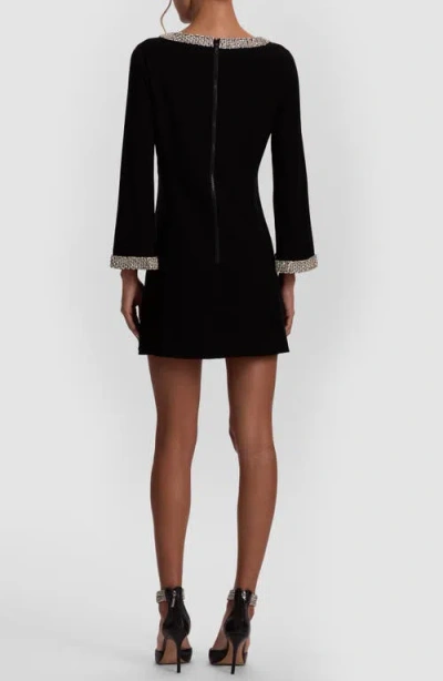 Alice And Olivia Alice + Olivia Mailynn Crystal Embellished Bell Sleeve Satin Minidress In Black