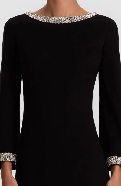Alice And Olivia Alice + Olivia Mailynn Crystal Embellished Bell Sleeve Satin Minidress In Black