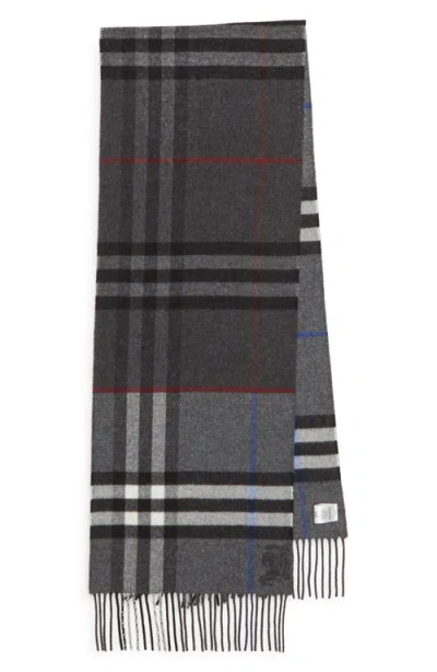 Burberry Ekd Check Reversible Double Face Cashmere Fringe Scarf
