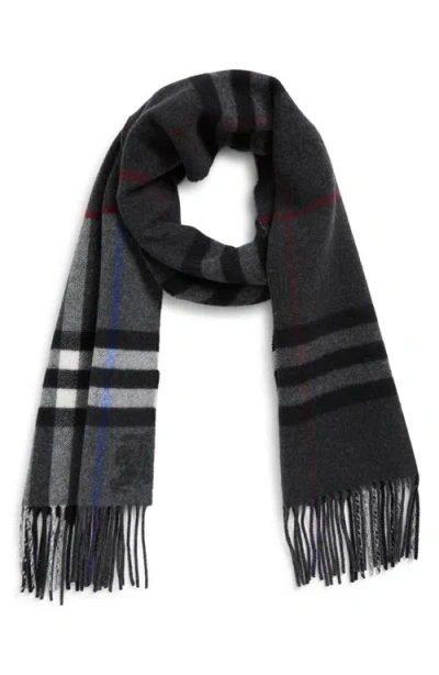 Burberry Ekd Check Reversible Double Face Cashmere Fringe Scarf