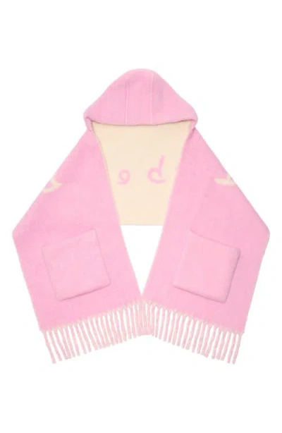 Burberry Logo Alpaca Wool Blend Hooded Scarf In Pink