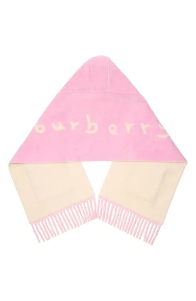 Burberry Logo Alpaca Wool Blend Hooded Scarf In Pink