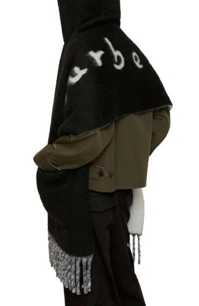 Burberry Logo Alpaca Wool Blend Hooded Scarf In Black