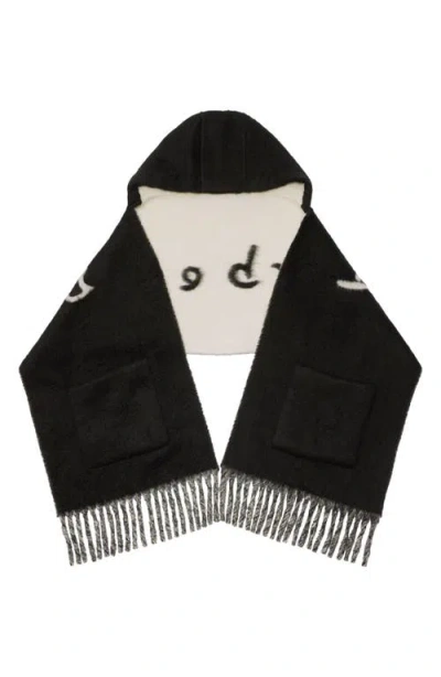 Burberry Logo Alpaca Wool Blend Hooded Scarf In Black