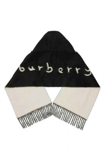 Burberry Logo Alpaca Wool Blend Hooded Scarf In Black