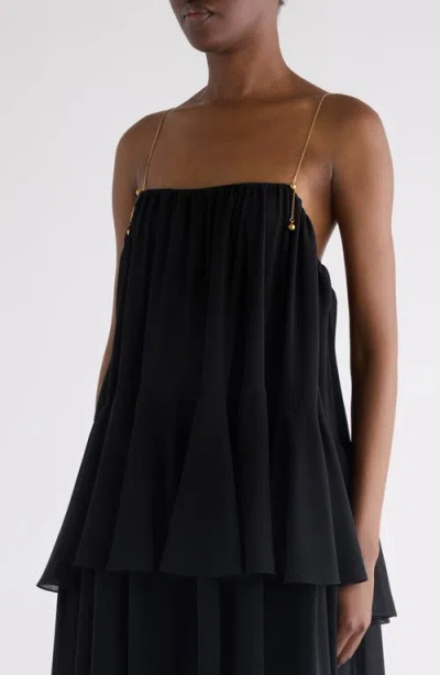 Chloé Chain Strap Peplum Silk Georgette Maxi Dress In Black