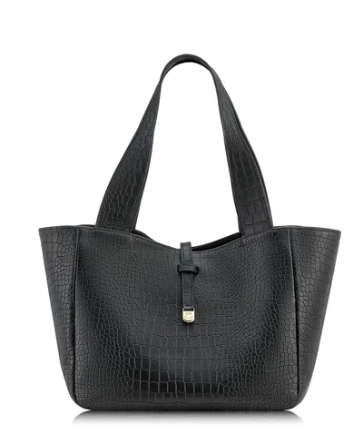 Gigi New York Mercer Embossed Croc Leather Tote Bag In Black