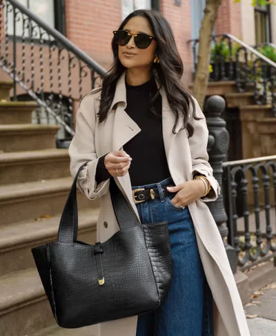 Gigi New York Mercer Embossed Croc Leather Tote Bag In Black