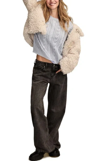 Lucky Brand Pointelle Sweater In Gray