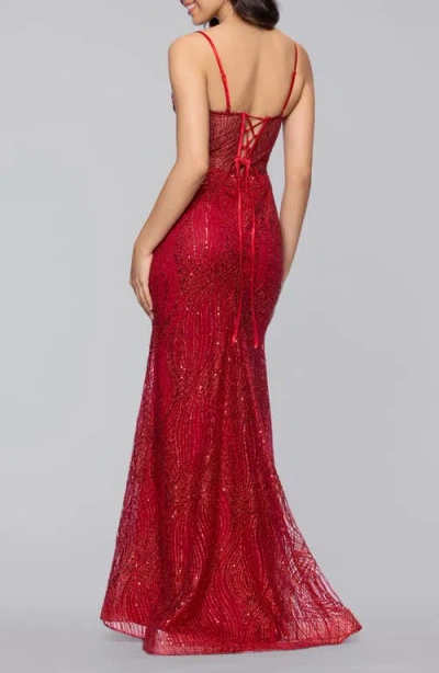Blondie Nites Glitter Corset Mermaid Gown In Red