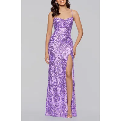 Blondie Nites Sequin Paisley Sheath Gown In Blue
