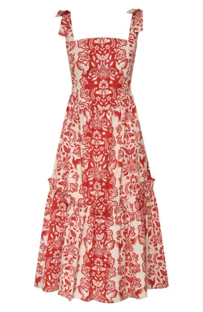 The Lulo Project The Backbone Stretch Cotton Midi Sundress In Red