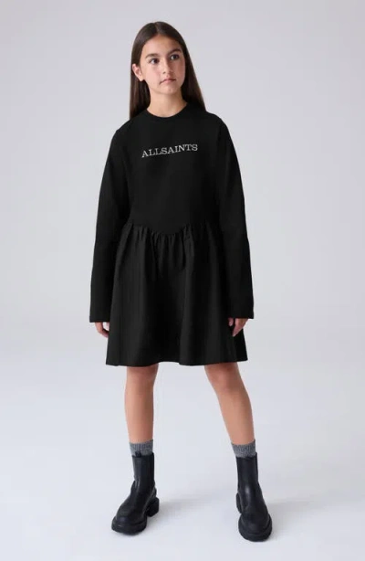 Smallsaints By Allsaints Kids' Long Sleeve Mixed Media Cotton T-shirt Dress In Multi