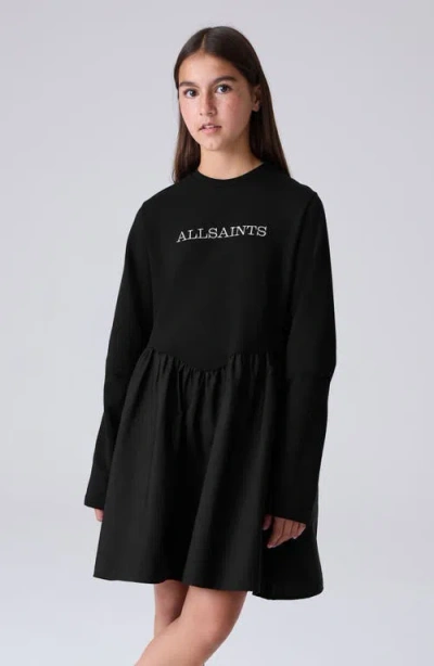 Smallsaints By Allsaints Kids' Long Sleeve Mixed Media Cotton T-shirt Dress In Multi