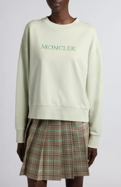 Moncler Logo Embroidered Cotton Fleece Sweatshirt In Green