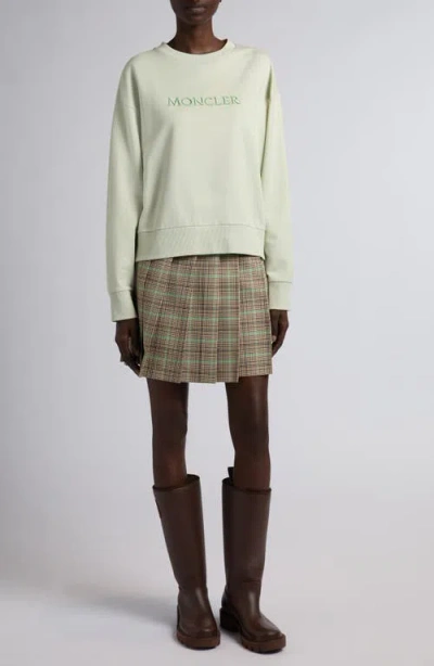 Moncler Logo Embroidered Cotton Fleece Sweatshirt In Green