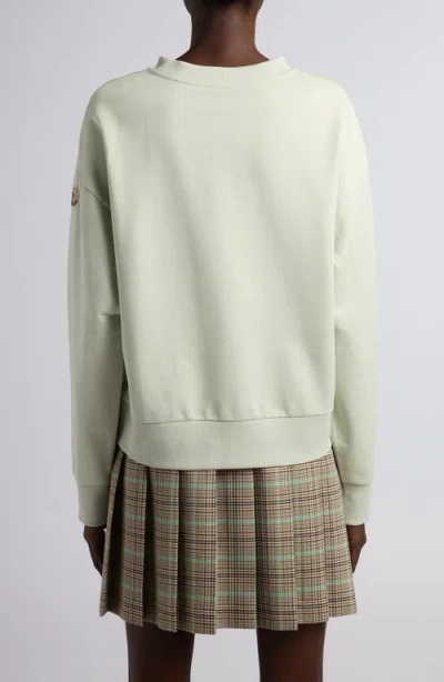 Moncler Logo Embroidered Cotton Fleece Sweatshirt In Green
