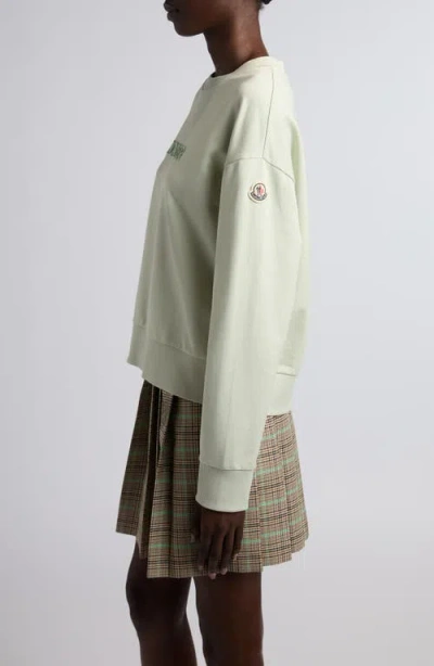 Moncler Logo Embroidered Cotton Fleece Sweatshirt In Green