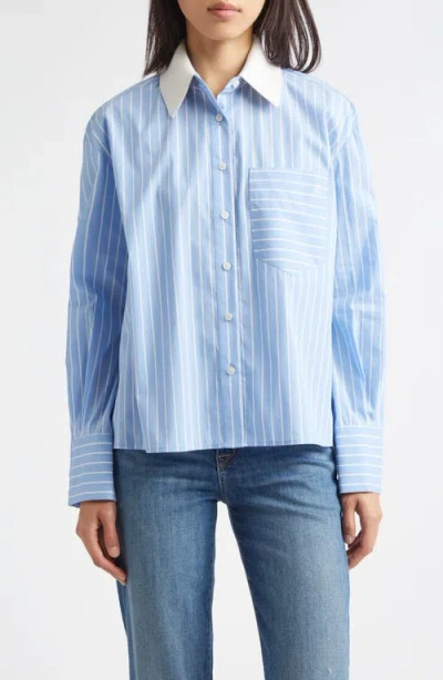 Derek Lam 10 Crosby Coral Stripe Removable Collar Button-up Shirt In Blue
