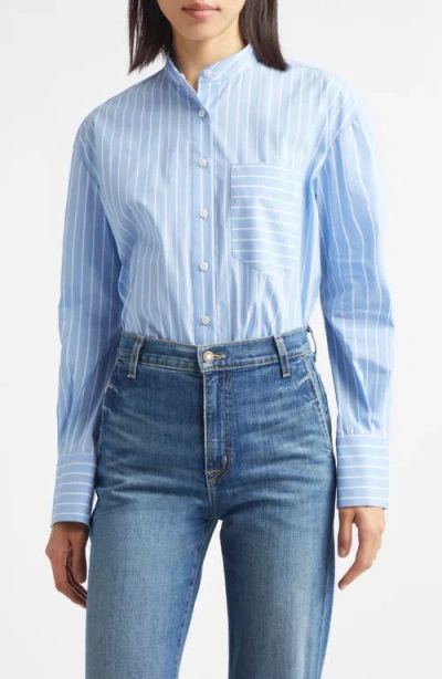 Derek Lam 10 Crosby Coral Stripe Removable Collar Button-up Shirt In Blue