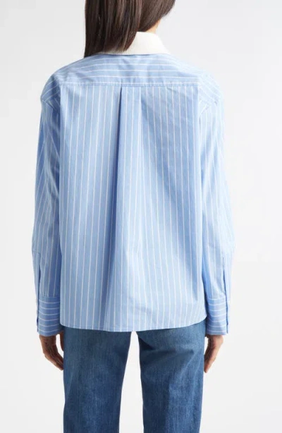 Derek Lam 10 Crosby Coral Stripe Removable Collar Button-up Shirt In Blue