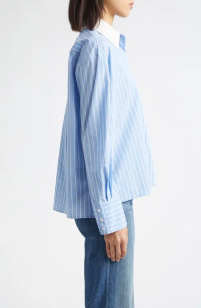 Derek Lam 10 Crosby Coral Stripe Removable Collar Button-up Shirt In Blue