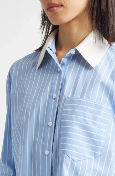 Derek Lam 10 Crosby Coral Stripe Removable Collar Button-up Shirt In Blue
