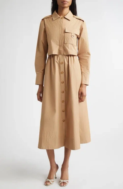 Derek Lam 10 Crosby Janine Long Sleeve Midi Trench Dress In Brown