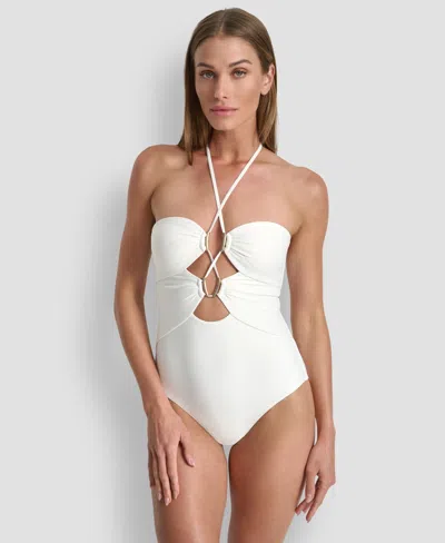 Dkny Women's Removable Cups Halter Neck One-piece Swimsuit In White