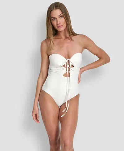 Dkny Women's Removable Cups Halter Neck One-piece Swimsuit In White