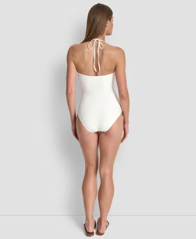 Dkny Women's Removable Cups Halter Neck One-piece Swimsuit In White