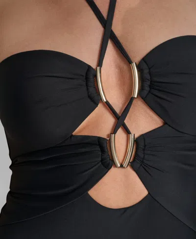 Dkny Women's Removable Cups Halter Neck One-piece Swimsuit In Green