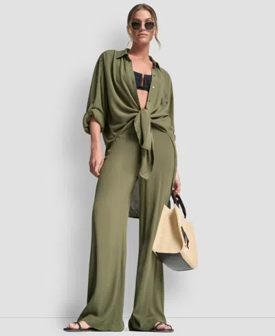 Dkny Women's Smocked-waist Cover-up Pull-on Pants In Green