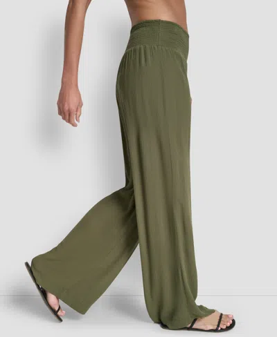 Dkny Women's Smocked-waist Cover-up Pull-on Pants In Green