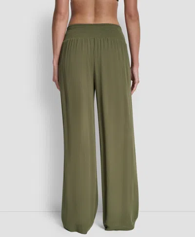Dkny Women's Smocked-waist Cover-up Pull-on Pants In Green