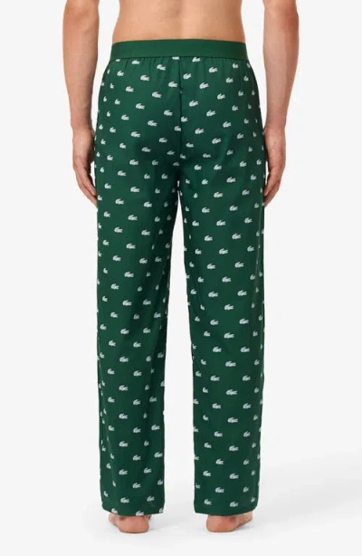 Lacoste Logo Print Cotton Pajama Pants In Green