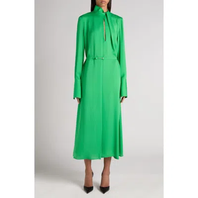 Tom Ford Belted Long Sleeve Silk Georgette Midi Dress In Green