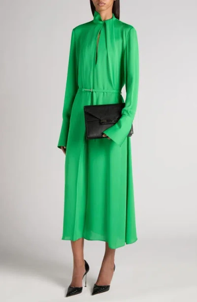 Tom Ford Belted Long Sleeve Silk Georgette Midi Dress In Green