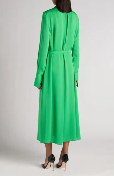 Tom Ford Belted Long Sleeve Silk Georgette Midi Dress In Green